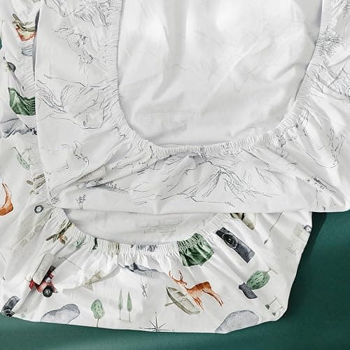 Pobibaby - 2 Pack Premium Pack N Play Sheets Fitted for Standard Pack and Plays and Mini Cribs - Ultra-Soft Cotton Blend, Stylish Woodland Pattern, Safe and Snug for Baby (Explore) thumbnail 9