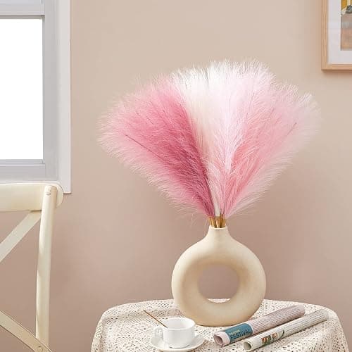 Serwalin Pampas Grass Pink Decor 17.7 Inch 6pcs, Faux Pampas Grass Home Decor, Artificial Pampas Grass Blush Fake Pampas, Short Vase Room Christmas Decoration thumbnail 8
