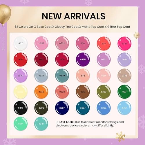 beetles Gel Polish Christmas Gel Nail Polish Set 32 Winter Colors with Base Top Coat Burgundy Red Blue Purple Brown Orange Green Pink Black White Uv LED Lamp Nails Gifts for Women Fingertip Palette thumbnail 2