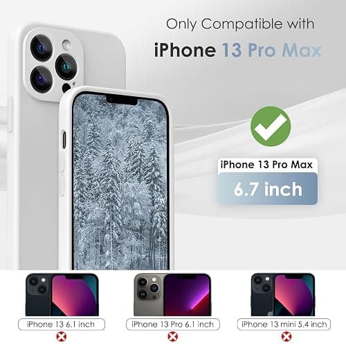 CALOOP Slim-Fit for iPhone 13 Pro Max Case,Skin Soft Liquid Silicone,Sturdy Hard Frame Shockproof Cover with Anti-Scratch Microfiber Lining,Full Protection for Screen and Lens, 6.7 inch(White) thumbnail 2