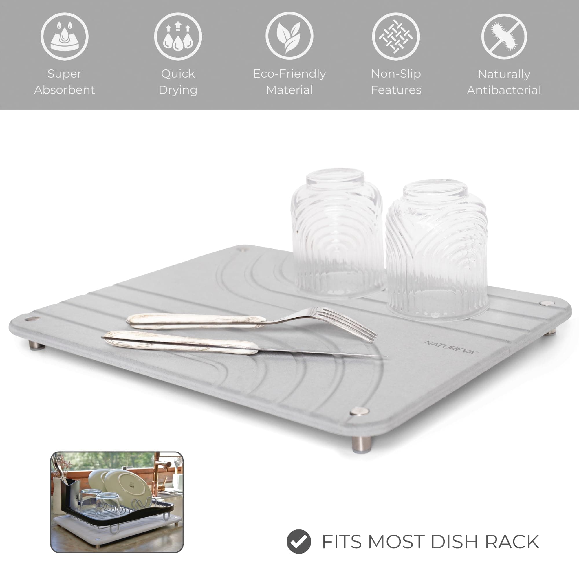 Home - Stone Dish Drying Mat | Super Absorbent, Quick Dry | Diatomite Mats for Kitchen Counter | Made of Natural Diatomaceous Earth | Absorbing Water Instantly | Design Tide | Colour Slate thumbnail 7