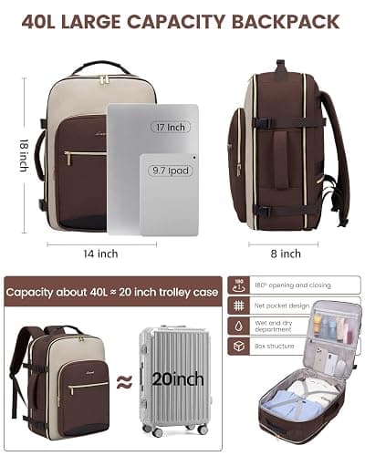 LOVEVOOK 40L Travel Backpack for Women & Men, Airline Approved Carry On Luggage with 3 Packing Cubes, TSA Overnight Bags, Waterproof Personal Item Bag, Weekender Essentials Backpacks fits 17" Laptop thumbnail 4