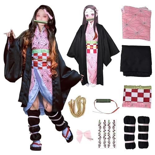 UQJE Kids Kamado Tanjir Cosplay Costumes Anime Tanjir Cosplay Outfit Halloween Kimono Set - Image 1