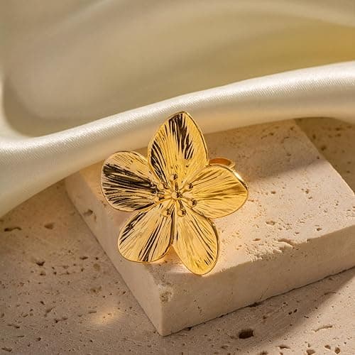 ONBRIG Chunky Rings for Women Adjustable Flower Rings Statement Rings Flower Jewelry for Women thumbnail 8