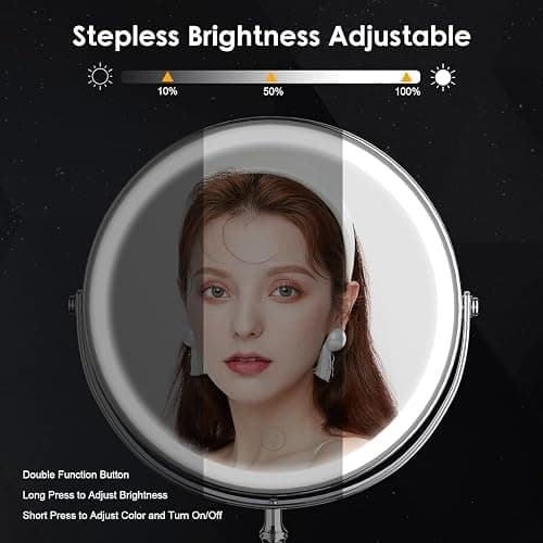 Lighted Makeup Mirror, 8" Rechargeable Double Sided Magnifying Mirror with 3 Colors, 1x/10x 360° Rotation Touch Screen Vanity Mirror, Brightness Adjustable Magnification Cosmetic Light up Mirror thumbnail 5