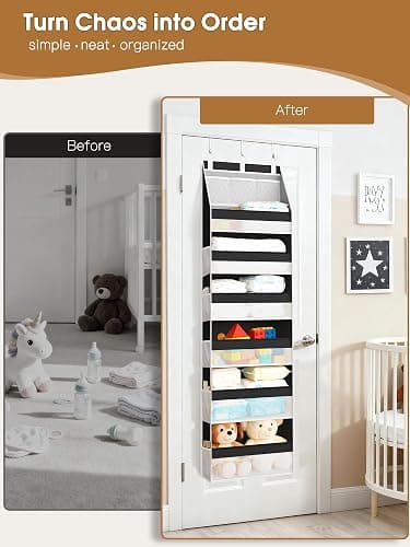 Criusia Over the Door Organizer, Heavy-Duty 6-Shelf Hanging Storage with 13 Mesh Pockets, 55lbs Capacity Behind the Door Storage for Nursery, Bathroom, Bedroom, and Dorm, Black thumbnail 3