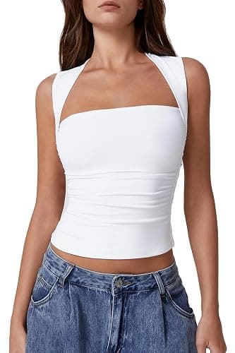 QINSEN Women's Square Neck Slim Fit Tank Top - Image 1