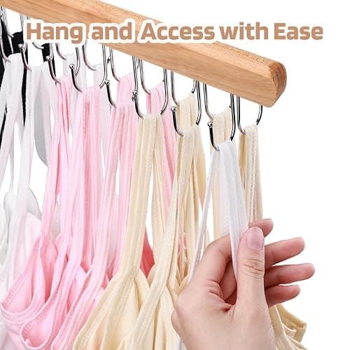 NECAMOCU 2 Pack Bra Hanger for Closet Organizer, Premium Wooden Tank Top Hangers with 36 Foldable Hooks, 360° Rotating Design, Space Saving Storage for Tank Tops, Bras, Scarves and More thumbnail 6