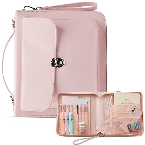 Bible Cover Case for Women - Bible Case with Shoulder Strap, Pink Bible Cover Standard Size Featuring Book Protector with Turn Lock Closure - Durable & Travel Friendly Design that Fits Most Bibles - Image 1