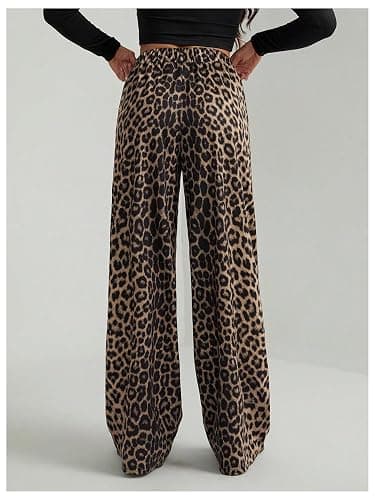 RoseSeek Women's Leopard Print Wide Leg Pants Patched Elastic Waist Casual Loose Trousers thumbnail 2