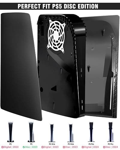 Joso Faceplate for PS5 Disc Edition, Anti-Scratch Dustproof Case Replacement, Cover Skin Compatible with PS5 Console with a Disc Drive, Plates for PS5 Accessories, Easy Installation - Black thumbnail 2