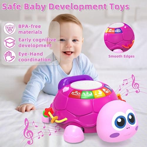 KaeoHye Musical Turtle Baby Toys 6-12 Months，Baby Crawling Toys for 12-18 Months,Early Learning Toy with Light&Sound,Tummy Time Toys Gifts for 3-6 4 5 7 8 9-12 18 Month Boy Girl（Pink） thumbnail 4