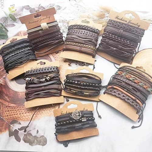 SONNYX 44 Pcs Braided Leather Bracelets for Men Women Woven Cuff Wrap Bracelets Hemp Cords Wood Beads Ethnic Tribal Bracelets Adjustable Leather Wristbands thumbnail 7