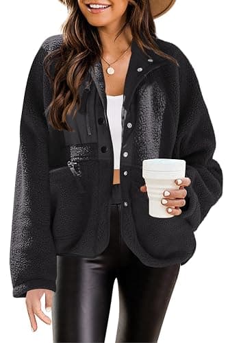 Nirovien Womens Fuzzy Fleece Jacket Button Down Sherpa Coats Casual Winter Warm Outwear with Pockets thumbnail 2