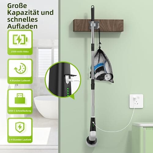 YKYI Elektrischer Reinigungsbürste,Spin Scrubber mit 8 Austauschbaren Bürstenköpfen,IPX7 wasserdichter,Schrubber für Badezimmer,Boden,Küche thumbnail 7
