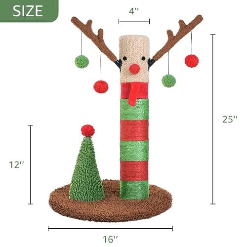 BOLUO Christmas Cat Scratching Post Deer Cat Trees for Adult Cats Scratcher Cute Toy Kitten Kitty Sisal Scratch with Teaser Ball Indoor 25 inch thumbnail 4