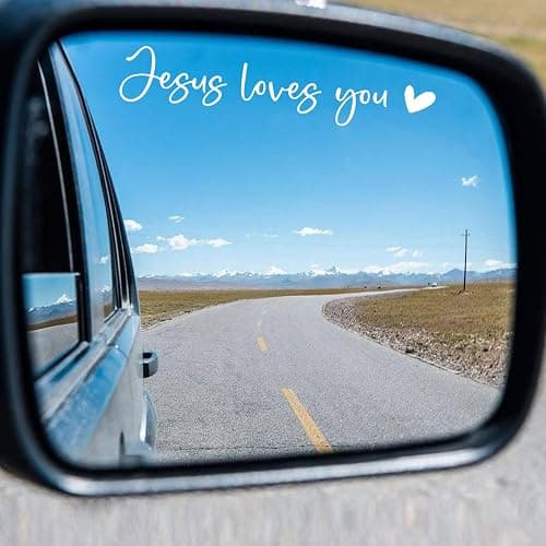 Christian Decal, Rear View Mirror Decal, Faith Car Mirror Sticker, Bible Verse Christian Gift, Decals for Women, Religious Car Accessories, 2 Pack (Jesus Loves You, White) thumbnail 7