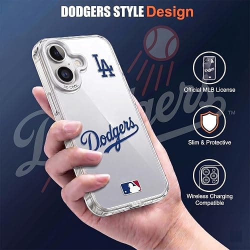 KOYOEY MLB Los Angeles Dodgers Phone Case, Shockproof Protective Cover for iPhone 16, Silver-Plated Back with Raised Camera Protection, LA Dodgers Gift thumbnail 3