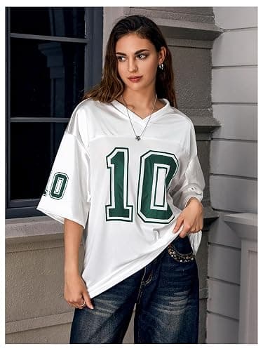 Verdusa Women's Oversized Jersey Shirt Graphic Tees V Neck Short Sleeve Vintage T Shirts thumbnail 4