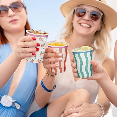 Yungyan 48 Pcs Italian Summer Paper Cups Italian Summer Bachelorette Party Supplies 9 oz Stripe Wavy Floral Cups Last Toast Coast Decorations for Beverage Birthday Bridal Shower Party Favors thumbnail 4