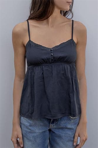 Women Lace Trim Babydoll Cami Top Spaghetti Strap Peplum Lace Tank Top Sexy Low Cut Backless Flowy Cami Shirt thumbnail 2