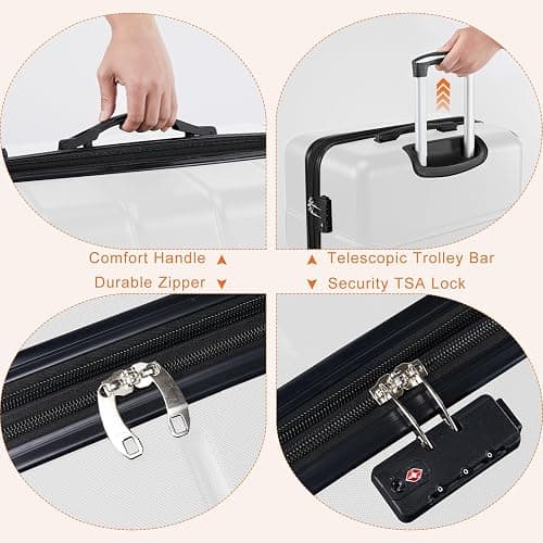 Sweetcrispy Carry on Luggage, Hard Shell ABS Suitcase with Double Spinner Wheels, Lightweight Expandable Rolling Suit Case with TSA Lock, 28 Inch Cream White thumbnail 6