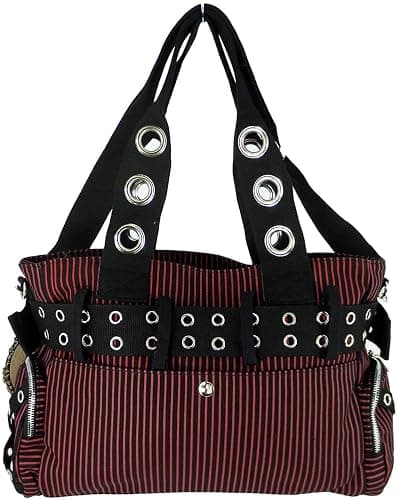 Lost Queen Striped Punk Rock Steampunk Purse with Handcuff Skull Charm thumbnail 2