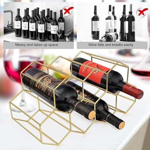 Countertop Wine Rack, Small Wine Rack for inside Cabinet, Gold Wire Wine Rack Holder, Wine Stand Metal Wine Rack for small spaces, Counter Wine Bottle Holder, Tabletop Wine Holder Rack for Kitchen Bar - Gold thumbnail 6