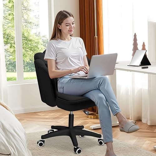 HDHNBA Vanity Chair with Wheels Velvet Petal Desk Chair Upholstered Tufted Home Office Chair for Women Girls, Height Adjustable Makeup Task Chair for Bedroom Living Room thumbnail 7