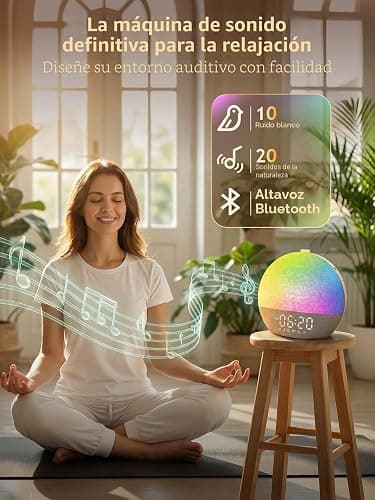 Despertador Amanecer, Despertador con Luz Natural Simulación de Amanecer, Lámpara de Cabecera Bluetooth, 30 Sonidos Ruido Blanco, 17 Modos de Luz RGB, 20 Niveles de Brillo, Temporizador y Snooze thumbnail 7