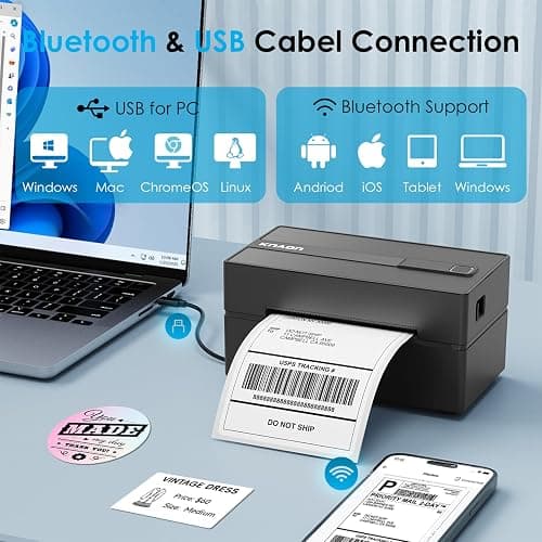 KNAON Bluetooth Thermal Shipping Label Printer 4x6 for Small Business,Black | High-Speed Thermal Label Printer, Perfect for Home, Office & Small Biz, Ideal for Etsy, Shopify, USPS,Includes 10 Test Sheets thumbnail 2