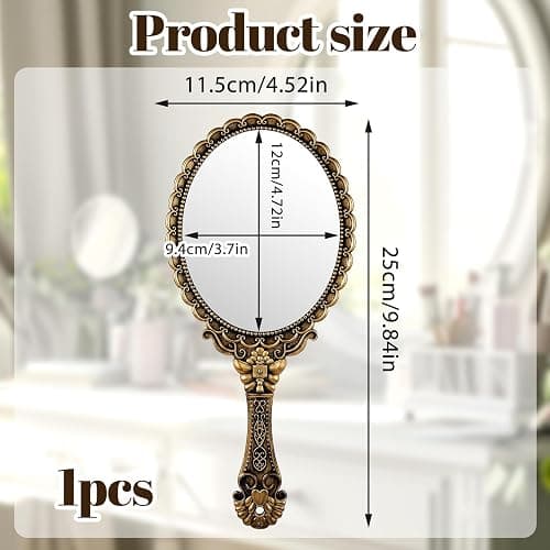 Vintage-Handspiegel Mit Griff, Eleganter Schminkspiegel, Tragbarer Reise-Handspiegel Aus Kunststoff Für Damen, Ideal Für Make-Up Auf Reisen, Partys Und Als Schreibtischaccessoire, Bronze thumbnail 3