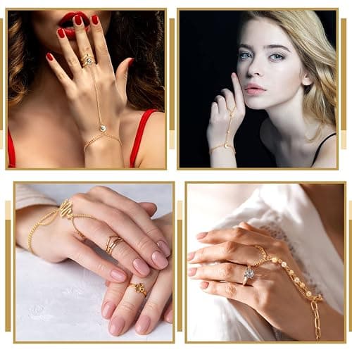 Fumete 6 Pcs Finger Ring Bracelet, Hand Chain Jewelry | Slave Bracelet Woman, Rhinestone Hand Harness Chain, Rose Gold Silver Hand Jewelry, Daily Wear Parties Events Accessory thumbnail 5