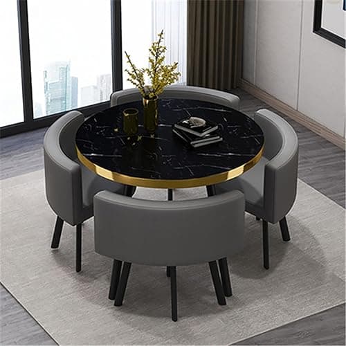 OCAZI Kitchen Dining Table Set Round Breakfast Bar Round Furniture Table and Chair Set Round Conference Table, 1 Table and 4 Chairs 5 Piece Set for Dinning Room/Kitchen 80x75cm/31.5x29.5in(WxH) #37 - #37 - 80x75cm/31.5x29.5in(WxH)