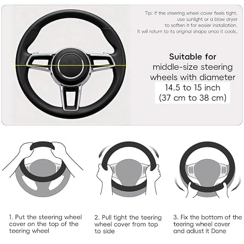 LABBYWAY Steering Wheel Cover, Universal Fit 15 Inch Microfiber Leather Car Wheel Protector, Anti-Slip, Pink thumbnail 7