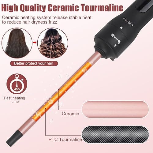 Curling Wand 3 in 1 Hair Curler Ceramic Curling Tongs Iron Set | Long Thick Thin Hair Interchangeable Barrels Beach Waves Styling Tools with Glove Rose Gold thumbnail 4