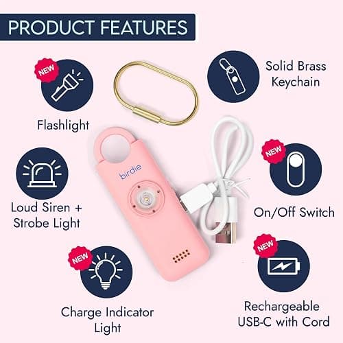 She’s Birdie 3.0 New Version – The Original Personal Safety Alarm for Women by Women–Loud Siren, Flash Light and Rechargeable Battery in a Variety of Colors (Blossom Pink) thumbnail 3