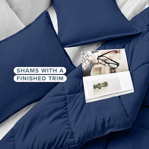Bare Home Comforter Set - Queen Size - Ultra-Soft - Goose Down Alternative - Premium 1800 Series - All Season Warmth (Queen, Dark Blue) thumbnail 4