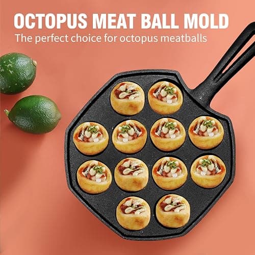 Anxingo Cast Iron Takoyaki Pan - 12 Hole Heavy Duty Square Cooking Plate Octopus Ball Maker 1.5" Half Sphere Takoyaki Maker for Baking Cooking thumbnail 6