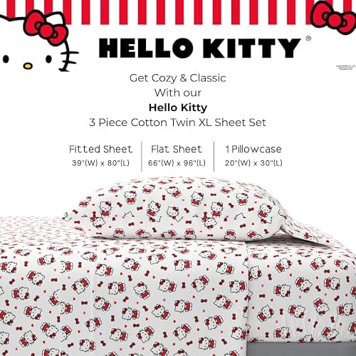 Collectibles Hello Kitty Bedding Super Soft Cotton 3 Piece Twin XL Sheet Set, College Dorm Essentials (Officially Licensed Product) by Franco thumbnail 2