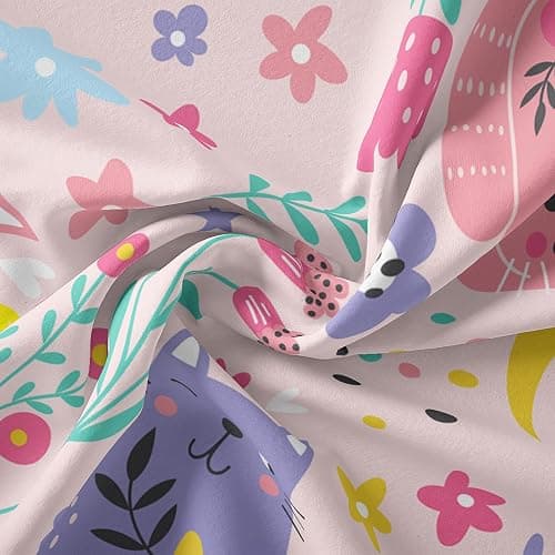 QOOMO Floral Cat Comforter Twin Size,Pink Cat Bedding Set for Kids Teens Girls,3Pcs Bedding Set Printed Comforter with 2 Pillowcases,Down Alternative,Soft and Lightweight(Pink，Twin Size) thumbnail 7