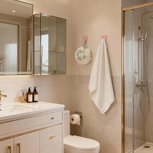 Qlirovix Self Adhesive Towel Hooks 4 Pack Pink Heart Shaped Wall Hooks, No Drill Stick on Hooks for Bathroom thumbnail 2