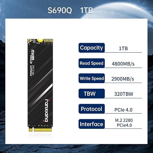 Fanxiang 1TB NVMe SSD PCIe Gen4 M.2 Internal Gaming SSD for PS5, Up to 4800 MB/s, 3D NAND SLC Cache Solid State Drive Upgrade Storage for PC/Laptops S690Q thumbnail 5