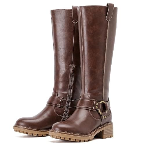 Ruiee Women's Knee High Boots Classic Comfort Riding Combat Boot Round Toe Side Zipper Long Tall Fall Winter Boots for Women. thumbnail 4