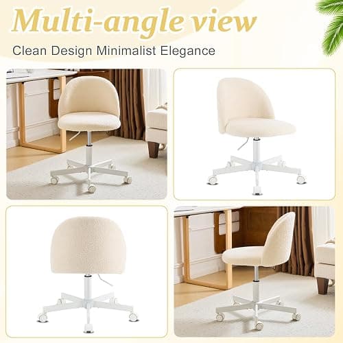 VINGLI Candy Chair Armless Cute Desk Chair,Comfy Small Office Chair with Wheels,Vanity Chair Lumbar Support,Teddy Adjustable Rolling Swivel Computer Task Chair for Home Office,Bedroom,Creamy Beige thumbnail 8