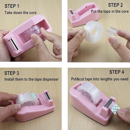 Aacehlh Desktop Tape Dispenser,1 Pack Pink Tape Dispensers with 12Rolls Transparent Tape, for Packaging in Office,Restaurant, Flower Shop,Cake Shop (Pink) thumbnail 7