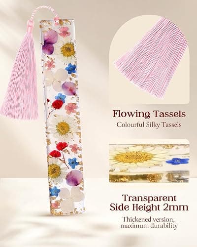 Buleens 2PCS Bookmarks for Women - Blue Book Marks for Readers Book Lovers, Personalized Handmade Dried Flower Resin Bookmark with Tassels, Pretty and Aesthetic thumbnail 4