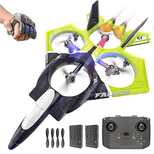 BEZGAR RC Airplane, 2.4GHZ 6-axis Gyro Remote Control Airplane, Gesture Remote Control Plane, 360° Flip Fighter Jet Toy, Toys for Ages 8-13 with Colorful LED Navigation Lights Green - Image 1