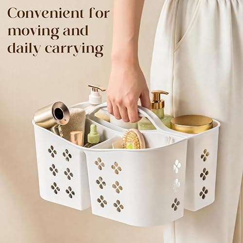 Portable Shower Caddy with Handle, Large Capacity Shower Basket Organizer, Quick-Drain Bathroom Storage Tote, Durable Plastic Shower Organizer for College Dorm, Beach, Gym, Travel Essentials, White thumbnail 9