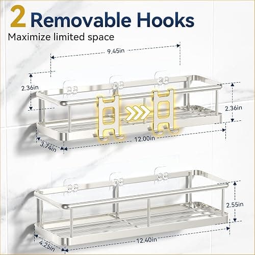 YASONIC Shower Caddy Adhesive, Rustproof Shower Organizer, Large Capacity Shower Shelves for Inside Shower, No Drilling Bathroom Organizers and Storage for Home Decor （2 Pack Silver） thumbnail 2